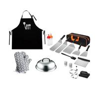 18 Pezzi Accessori per Piastre Set per Griglia con Spazzola Pulizia, Pressa Hamburger, Grembiule e Borsa Trasporto per Barbecue