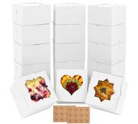 18 Pezzi Bianco Scatole per Torte in Carta Trasparente,10×10×6.5cm Scatole Regalo per Dolci con Tre forme di Finestre e 24 Fogli di Adesivi,Scatole per Cupcake per Pasticcini Biscotti Dessert