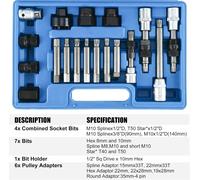 18 PEZZI DI CHIAVI PER SMONTAGGIO PULEGGIA E ALTERNATORE MOTORE AUTO VALIGIA