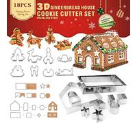 18 pezzi Formine per Biscotti Natalizi 3D,Set Tagliabiscotti Natalizi fai da te,Casa di Marzapane Formine per Biscotti,Stampini Biscotti,per la decorazione della pasticceria biscotto fudge(Natalizi-1)