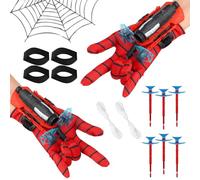 18 Pezzi Lanciatore Spider, Guanti Giocattolo Spider, Lanciatore Bambini, Giocattoli Polso, Guanti Cosplay, Rosso, Freccette a Ventosa, Fascia Elastica, Festa Compleanno Bambini, Festa Gioco Ruolo