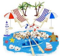 18 Pezzi Spiaggia Micro Paesaggio, Mini Sedia a Sdraio Palme da Spiaggia, Decorazione da Spiaggia in Miniatura per Il Fai-Da-Te, Giardino