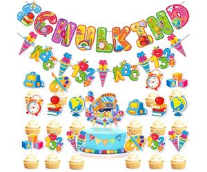 18 pezzi Stendardo per Torta Per l'Inizio Della Scuola, Scuola Decorazione per Torte, Decorativi per Inizio Della Scuola con Abc, 123, Matita, per la Scuola