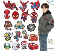 18 Pezzi Toppe Dei Cartoni Animati per Bambini, Toppa Termoadesiva Personaggio Dei Cartoni Animati, Toppe Con Motivi Fantastici per Tessuti, Vestiti, Giacche, Jeans, Zaini Bambini Fai Da Te