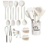18 Pezzi Utensili da Cucina,Utensili da Cucina in Silicone,Silicona Resistente a Altas Temperaturas y al Calor, Antiarañazos, con Cubo de Almacenamiento para Utensilios de Cocina (bianco)