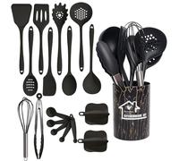 18 Pezzi Utensili da Cucina,Utensili da Cucina in Silicone,Silicona Resistente a Altas Temperaturas y al Calor, Antiarañazos, con Cubo de Almacenamiento para Utensilios de Cocina (nero)