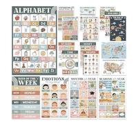18 poster educativi moderni bohémien per bambini in età prescolare, grafici laminati per l'apprendimento dell'asilo, per bambini da 1 a 5 anni, decorazione per aula scolastica
