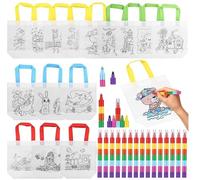 18 Pz Kit di Sacche da Colorare per Bambini, Sacchetti di Stoffa da Dipingere per Bambini, Sacche da Colorare con 15 Pz Pastelli a Cera Impilabili (7 Colori in 1), per Bricolage Feste di Compleanno
