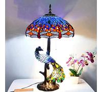 18" Stained Glass Table Lamps Dragonfly Rose Flowers Night Desk Light Resin Reading Lamps for Girl Lover Living Room Bedside Bedroom E27 5 Light,Blue Dragonfly