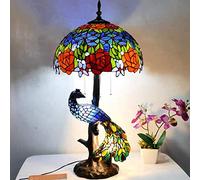 18" Stained Glass Table Lamps Dragonfly Rose Flowers Night Desk Light Resin Reading Lamps for Girl Lover Living Room Bedside Bedroom E27 5 Light,Red Rose