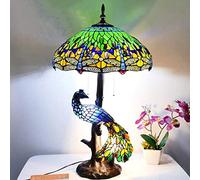 18" Stained Glass Table Lamps Dragonfly Rose Flowers Night Desk Light Resin Reading Lamps for Girl Lover Living Room Bedside Bedroom E27 5 Light,Green Dragonfly
