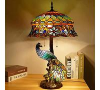 18" Stained Glass Table Lamps Dragonfly Rose Flowers Night Desk Light Resin Reading Lamps for Girl Lover Living Room Bedside Bedroom E27 5 Light,Blue Hat