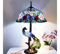 18" Stained Glass Table Lamps Dragonfly Rose Flowers Night Desk Light Resin Reading Lamps for Girl Lover Living Room Bedside Bedroom E27 5 Light,Blue Rose