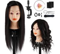 18" Testa Di Manichino Con 70% Veri Capelli per Parrucchiere, Testina Parrucchie