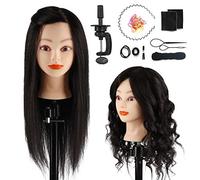 18" Testa di manichino con 70% veri capelli per parrucchiere, Testina Parrucchiere Testa Studio Manichino Cosmetologia Formazione Pratica Modello Capelli con Morsetto, Accessori per Capelli