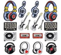 18 toppe termoadesive per giacche, toppe a tema musicale, ricamate, stile hip hop, vintage, per vestiti, cappelli, zaini, pantaloni, ricami fai da te