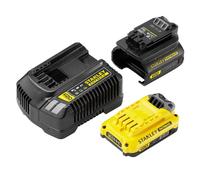 STANLEY FATMAX, Caricabatterie V20 agli ioni di litio 18V 2A e adattatore V20 agli ioni di litio per utensili Stanley Fatmax 18V e 1 batteria V20 agli ioni di litio 18V 2AH. SFMCB121D1-QW
