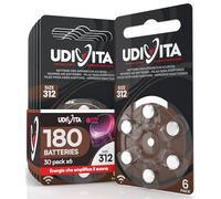180 Batterie Per Apparecchi Acustici Udivita Misura 312 - Pile Zinco Aria con Tecnologia Phono Pulse Prive di Mercurio - 30 Blister da 6 Pile