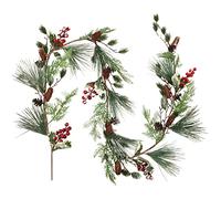 180 cm Ghirlanda di Pino di Natale Artificiale con Bacche Rosse Ago di Pino innevato Pigne di Abete Foglie di eucalipto Ghirlanda Invernale per Natale Camino Scale Decorazione da Tavolo