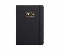 180 fogli di agenda inglese, formato A5 2024, in ecopelle, copertina rigida, a inchiostro, 360 pagine, elegante, con elastico, perfetto per album da schizzi blu (nero, taglia unica)
