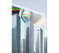 180 Page Hardcover Lined Journal 6×9 - Futuristic Urban Notebook with Iridescent Glass Abstract Shape and Modern City Aesthetic Cover