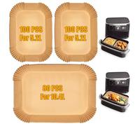 180 Pezzi Carta Forno per Friggitrice ad Aria, 100 pezzi 35x20 cm e 80 pezzi 20x14 cm Antiaderente Carta Forno per Cecotec Cecofry DuoSize 9000 / Ninja AF500EU e Altri Doppio Zona Airfryer