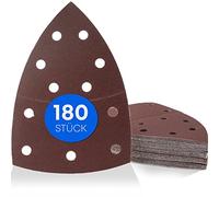 180 pezzi / triangoli abrasivi Prio / 11 fori / 105 x 152 mm / 30 x grana 40 - 60 - 80 - 120 - 180 - 240 / per levigatrici multiple / fogli abrasivi / tamponi abrasivi triangolari / carta vetrata