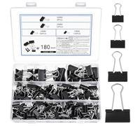 180 Pz Clip per Raccoglitori, Fermagli Bulldog, Graffette Ufficio, Pinces à Documents, Pinces à Papier, Clip Fermacarte Fermagli Pieghevoli Forniture per Ufficio Appunti Carta, nero, 15/19/25/32 mm