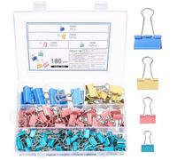 180 Pz Clip per Raccoglitori, Fermagli Bulldog, Graffette Ufficio, Pinces à Documents, Pinces à Papier, Clip Fermacarte Fermagli Pieghevoli Forniture per Ufficio Carta, colorato, 15/19/25/32 mm