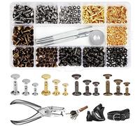 180 Set Rivetti di Pelle 6mm/8mm/12mm Doppio Tappo Rivetto Rivetti Metallici Borchie per Pelle con Punch Pinze 3 Pezzi Strumenti di Fissaggio, per Scarpe,Vestiti,choker,Artigianali Pelle(4 Colori)
