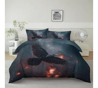 180 x 220 cm Set Copripiumino Grigio Scuro, Film Fantasy Battle Raven Copripiumino Bambino in Microfibra Stampato con Cerniera Inclusi 2 Federe 50x80 cm Biancheria da Letto di Alta Qualità