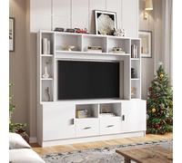 180 x 35 x 170 cm, set da parete per TV con vetrina, supporto da parete e scaffale, set di mobili per soggiorno con 2 armadi, 2 cassetti, 11 scomparti, parete per soggiorno, TV fino a 60", bianco