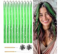 1800 Fili di Tinsel per Capelli, Kit 47 Pollici Verde, Estensioni per Capelli Glitter per Donne e Ragazze, Accessori per Feste e Festival