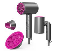 1800W Pieghevole Phon Capelli con Diffusore per uomini e donne (grigio) | 2 velocità e 3 temperature, diffusore e concentratore per capelli ricci, phon professionale, 100 milioni di ioni negativi