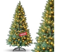 180cm Albero di Natale Artificiale,Albero Artificiale in PVC con Luci LED,Effetto Realistico,Ignifugo,Montaggio Facile, Base in Metallo,Decorazioni Natalizie,Sistema Pieghevole,Albero di Natale Finto