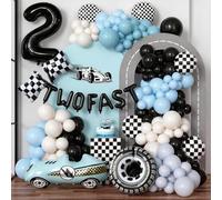 180PCS Kit Arco Palloncini Blu Grigio Nero Cars Compleanno Deco Anniversaire Palla di Alluminio con Bandiera Forma Bandiera per Auto Decorazioni Compleanno Ragazzi La Palloncini Compleanno 2 Anno