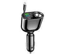 180W Caricabatteria da Auto Accendino Accendisigari Auto USB C Splitter, 90W Adattatore per Prese di Corrente, 2,3ft Cavi rotolabili & PD 30W USB Ricarica Veloce, con Voltmetro LED (nero-1)