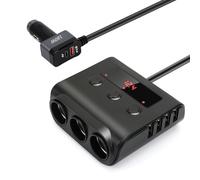 180W Caricabatterie da Auto, 9in1 Sdoppiatore Presa Multipresa Accendisigari con USB-C PD QC3.0, Adattatore per Accendisigari 12V/24V con 3 Prese & 6 Porte con Display LED per Dash Cam