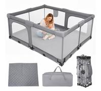 180x150cm Box Bambini Pieghevole con Materassino, Recinto per Bambini Giardino di Gioco per Neonati, Box con Rete Traspirante, Paracolpi Anti-Caduta, Borsa Portaoggetti e 2 Ingressi