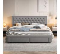 180x200 Letto Imbottito Con Contenitore, Struttura Letto Matrimoniale Con 2 Cassetti, Design Trapuntato Con Bottoni, Letto Ottomano Con Leva Idraulica, Letto Con Piattaforma in Tessuto Di Velluto