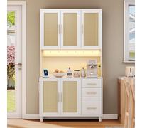 183 cm, buffet, luci decorative a LED controllate da app, 2 USB, 2 prese, ripiani regolabili, 3 cassetti, maniglie in metallo dorato, ideale per cucine e sala da pranzo. (bianco)