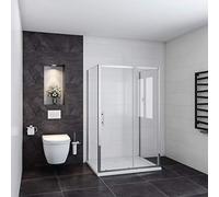 185 cm Box Doccia a Tre Lati Porta Scorrevole con Due Pareti Laterali 80x110x80 cm Vetro Temperato Trasparente 5 mm Profilo Cromato Lucido