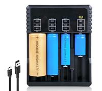 18650 Caricabatterie: 4 batterie universali con display LED, caricatore 18650, 18650, caricatore universale, caricabatterie USB veloce per batterie 18650, 18350, 21700, 16340, 26650, AA AAA C, 3,7 V,