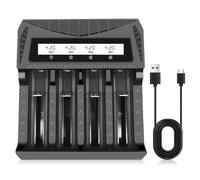 18650 Caricabatterie, Caricabatterie Pile Ricaricabili, Caricatore Pile Ricaricabili, Caricabatterie AA, 4 Alloggiamenti per Batterie Agli Loni di Litio da 3.7V 18650, 26650, 18500, 16340, 14500