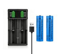 18650 Caricabatterie con 2 Pezzi 3.7V 2200mAh Batterie Button Top Ni-MH, 2 Baie Display LCD Caricatore USB Universale Batteria Caricatore per 18500 21700 26650 14500 16340 10440 18650 3.7V Batterie