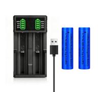 18650 Caricabatterie con 2 Pezzi 3.7V 2200mAh Batterie Flat Top Ni-MH, 2 Baie Display LCD Caricatore USB Universale Batteria Caricatore per 18500 21700 26650 14500 16340 10440 18650 3.7V Batterie