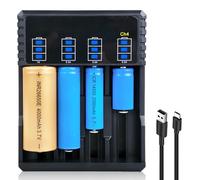 18650 - Caricatore universale a 4 scomparti 18650, con display a LED, caricatore universale per batterie ricaricabili USB 18650, 18350, 21700, 16340, 26650, AA AAA C, 3,7 V, batterie agli ioni di