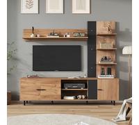 187,5 x 40 x 167 cm, set da parete per TV con vetrina, parete multimediale con set di 3 armadi, mensole aperte, parete per soggiorno, TV fino a 80", colore legno + nero