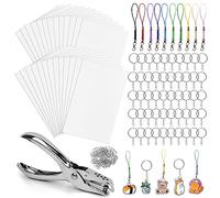 187 Pezzi Kit di Plastica Termoretraibile, Kit Shrink Plastic di Pellicola Termoretraibile Includere 25 Fogli di Plastica Termoretraibile Trasparente, 1 Perforatrice, e 160 Accessori Portachiavi
