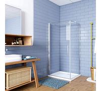 187cm Box Doccia Angolare Porta Battente con Parete Fissa 70x70cm in Vetro Temperato Trasparente 6 mm Anticalcare con Barra Stabilizzatrice 90 cm Cromo Lucido